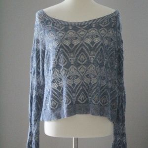 Free People Pointelle Zip Sweater : Slate Blue - S